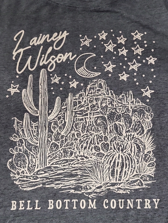 Lainey Wilson Tops - Lainey Wilson Women's Short Sleeve Tee - Charcoal with White Desert Graphic